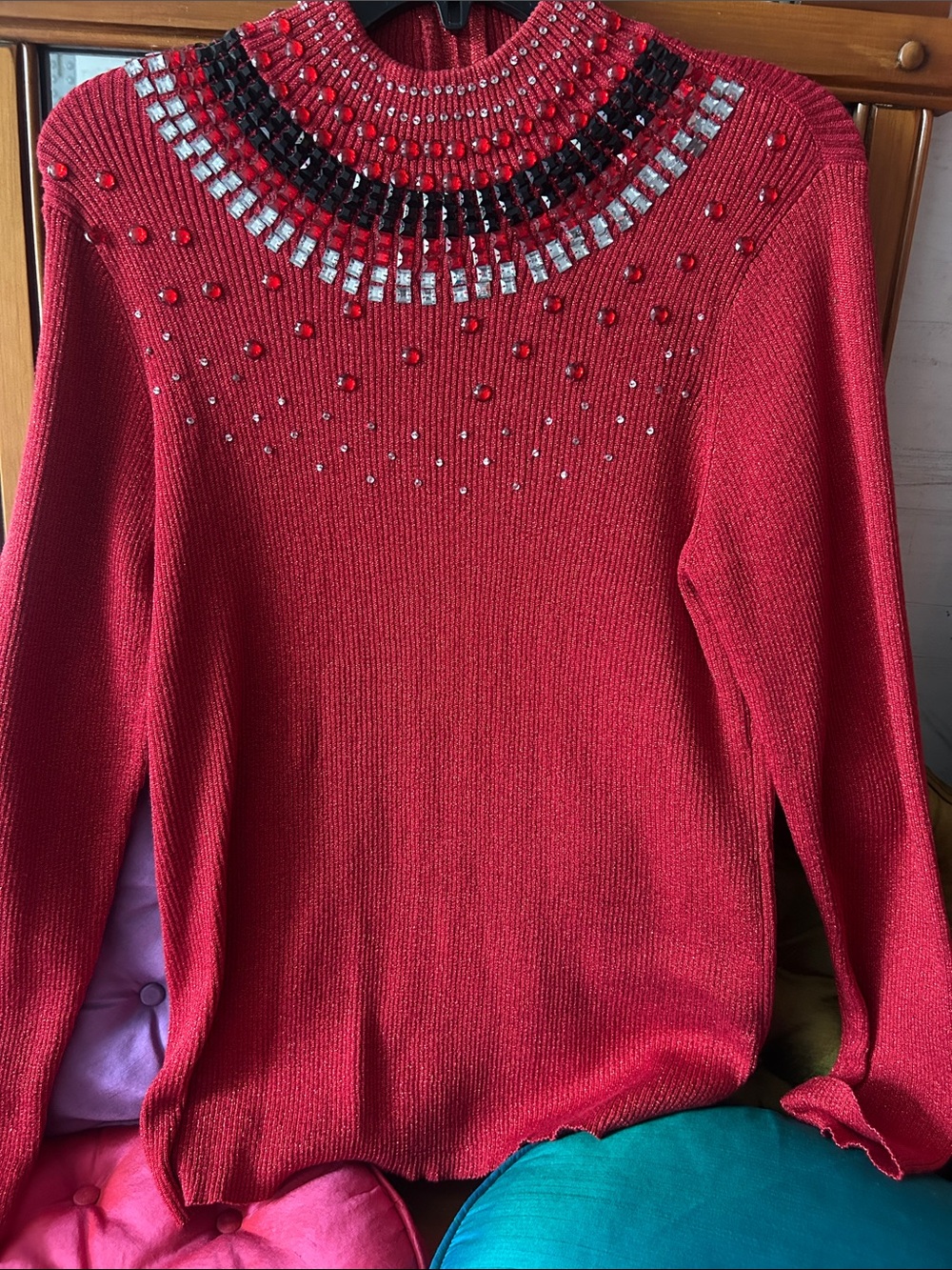 Investments Red Embellished Sweater Top